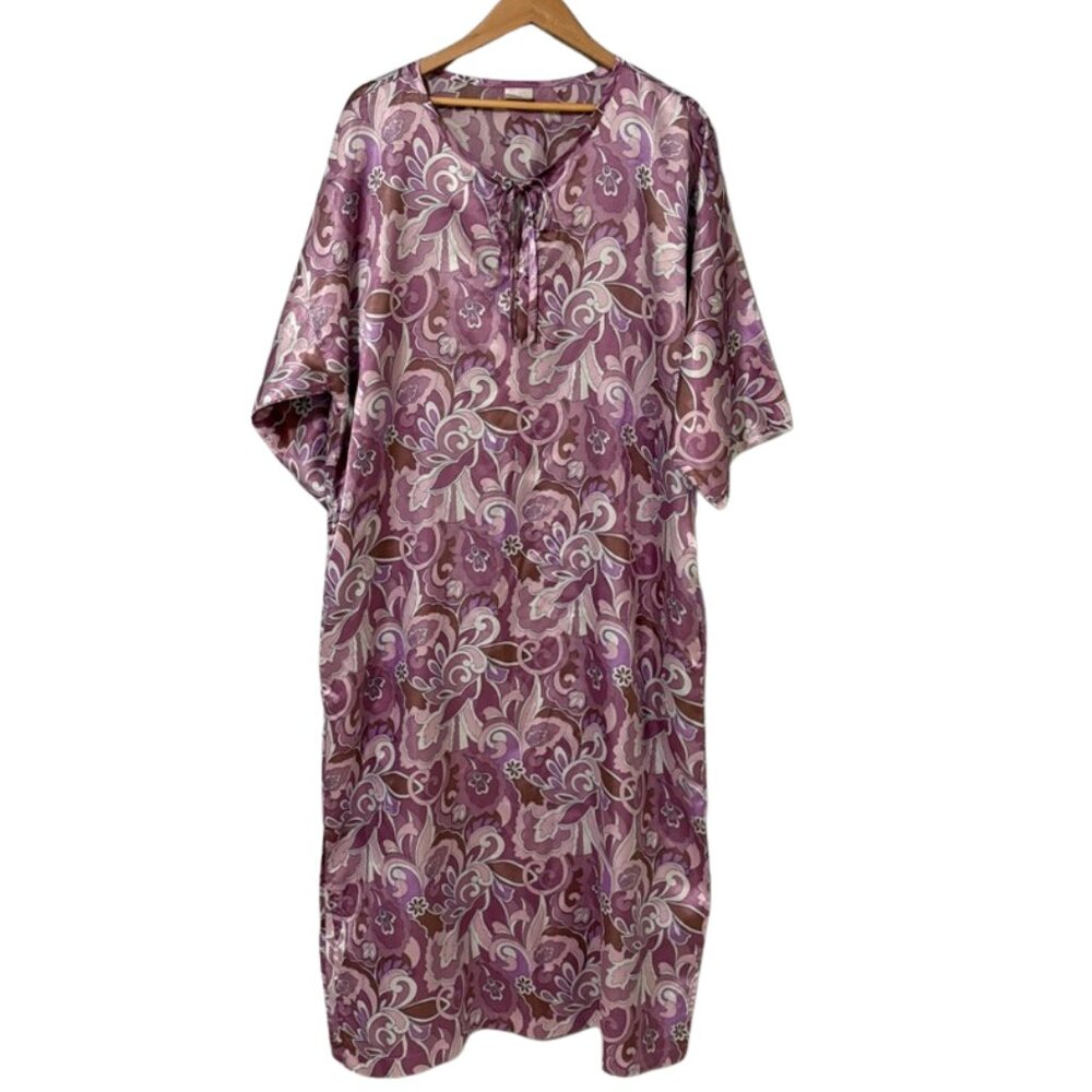 Vintage Avon Intimates Purple Paisley Caftan Lounge Dress Boho 70s Hostess M/L